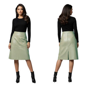 Mini-jupe en similicuir taille haute pour femme, coupe trapèze, satin vintage uni teint, pour le travail de bureau et les tenues décontractées - Product Image 1