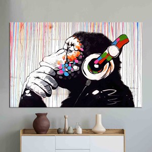 Impresión de arte moderno de grafiti de mono de Banksy: decoración de pared en lienzo impreso, enrollado en lienzo tipo galería - Product Image 1