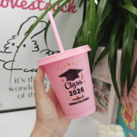 Gobelet en plastique de 16 oz avec couvercle et paille, réutilisable, sans BPA, pour café glacé, idéal pour les fêtes de remise de diplôme, vente en gros