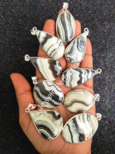 À la mode bohème argent plaqué zèbre jaspe pendentif collier à la mode lunette réglage enfants pendentifs à la mode breloques - Product Image 3