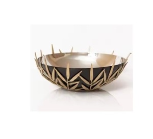 Saladier en métal noir de qualité supérieure avec accent floral doré pour la décoration de table et le service à noix à prix économique - Product Image 1