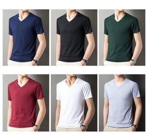 Venta al por mayor de camisetas para hombre con cuello en V Camiseta de algodón liso en blanco de talla grande logotipo personalizado impresión digital de alta calidad cómodo - Product Image 3