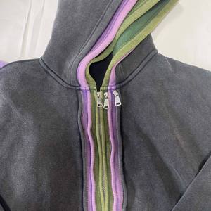 Sweat à capuche zippé double couche délavé vintage pour homme Sweatshirts confortables grande taille - Product Image 4