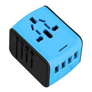 BMAX 199-04U Universal Travel <b>USB</b> Converter <b>with</b> 4 <b>Sockets</b> Blue & Black Color Adaptors - Product Image 1