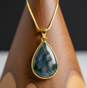 Cadena delicada de Plata de Ley 925 de grado superior, colgante de forma ovalada de ágata de musgo Natural bohemio, regalo de moda de cristal curativo - Product Image 4