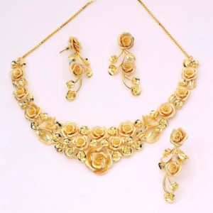 Dye Gold Plated Luxury Artificial Brass Jewelry Set Diseño floral Collares Cadenas Exportación Chapado En Oro Laminado - Product Image 1