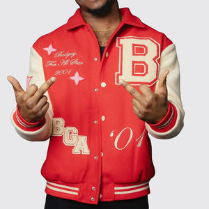 Personnalisable 100% laine collège Baseball Varsity veste hiver Letterman Chenille broderie en cuir véritable manches rouge Hip Hop - Product Image 3