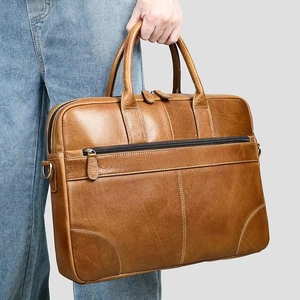 Classic Genuine Leather Laptop Messenger Crossbody Portable with Zipper Closure Shoulder Strap Office Use Durable Design - Product Image 3