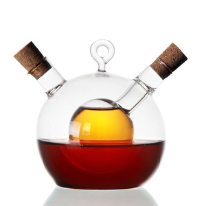 Cruet à huile et vinaigre <span class=keywords><strong>en</strong></span> verre à double compartiment de 300 ml avec bouchons <span class=keywords><strong>en</strong></span> liège, distributeur de cuisine 2 <span class=keywords><strong>en</strong></span> 1 - Product Image 1