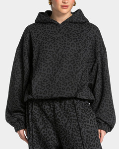Survêtement pour femmes en deux pièces, sweat-shirt à capuche noir surdimensionné à imprimé léopard avec bordure, vêtements de sport respirants, vêtements de sport pour femmes, forte demande - Product Image 3