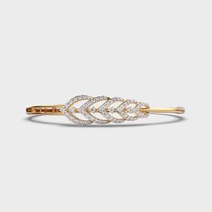 Lab Grown Diamond Leaf Link Open Cuff <b>Bangle</b> Bracelet in 14KT White / <b>Rose</b> / Yellow <b>Gold</b> - Product Image 3