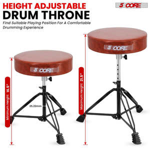 5 Core Drum Throne 3" Thick Padded Guitar <b>Stool</b> 200Lb Capacity Heavy Duty Adjustable Drummer Chair - Product Image 3