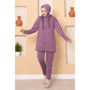 Ensemble de survêtement modeste avec demi fermeture éclair violet - Product Image 1