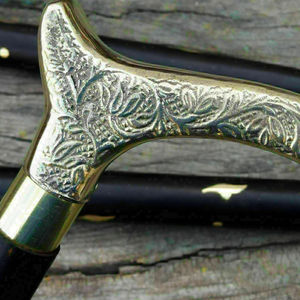 Antique Style Vintage Walking Cane with Designer Brass <b>Victorian</b> Handle and Rubber Tip for Hiking 36 inch handmade walking stick - Product Image 1