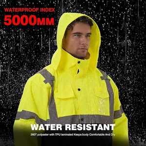Trajes de lluvia reflectantes de alta visibilidad OEM Premium para hombres Impermeable-Chaqueta de lluvia de seguridad de alta visibilidad, Chubasquero de alta visibilidad para hombres - Product Image 2