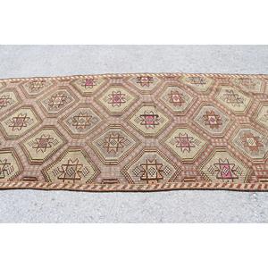 4.6x11.5 ft Rug, Vintage Turkish Rug, <b>Brown</b> Green Bordered <b>Wool</b> Rug - Product Image 3