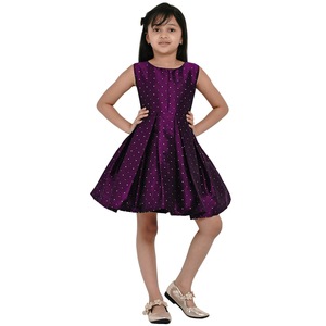 Shoryam Fashion Modern Purple Girls Party Dress | Sleeveless <b>Polka</b> <b>Dot</b> Frock Flared <b>Skirt</b> Knee-Length Kids Casual Party Wear - Product Image 1