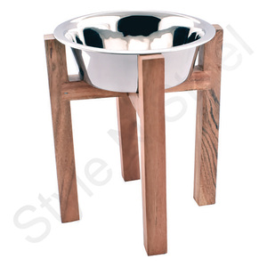 ชามสเตนเลสป้องกันการลื่นไถลพร้อมขาตั้งไม้สี่ขาอุปกรณ์สำหรับสัตว์เลี้ยงที่เป็นมิตรกับสิ่งแวดล้อม - Product Image 1