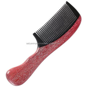 Peigne à dents fines en corne de buffle noire de la meilleure qualité avec manche en bois violet forme personnalisée meilleur peigne à cheveux à bas prix - Product Image 3
