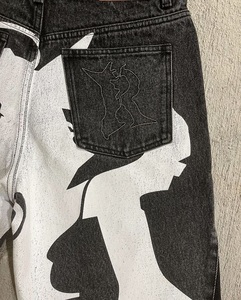 Distressing Hem <b>Black</b> Washed Denim Sorts Unisex Stone Faded Applique Patch Embroidery Customize Denim <b>Shorts</b> for <b>Men</b> - Product Image 5