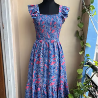 Robe longue vintage en coton indien, imprimée à la main, motif floral, col carré, longueur ras du sol, taille naturelle, tissée