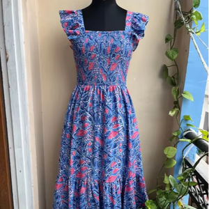 ชุดเดรสยาวผ้าฝ้ายอินเดียวินเทจเดรสพิมพ์ลายดอกไม้พร้อมปกสี่เหลี่ยมยาวคลุมพื้น - Product Image 1