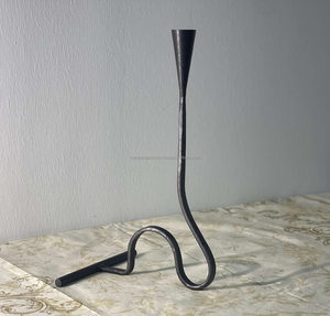 S-Type Wrought Iron Forged <b>Candlestick</b> <b>Black</b> Finish Candle <b>Holder</b> with Snake Style Metal Candelabro - Product Image 1