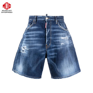 Short en jean d'été personnalisable pour hommes, bleu vieilli, délavé, délavé, coupe ample, fournisseur de fabricants OEM fiables - Product Image 1