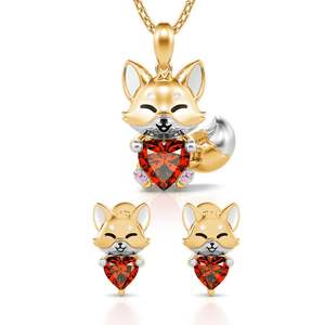 Ensemble de bijoux fins en argent sterling Jeulia Hug Me Baby Fox Heart Cut - Product Image 1