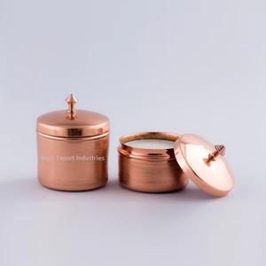 Pot de bougie en métal plaqué cuivre avec couvercle fait à la main rond en métal rempli de cire votive maison bougie décorative faisant des pots - Product Image 3