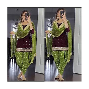 Tốt Nhất Bán Phụ Nữ Của Giản Dị Wedding Mặc Dresses Biên Giới Thoáng Khí Thêu Nhung Áo Sơ Mi & Patiala Shalwar Với Chunni Phụ Nữ - Product Image 1