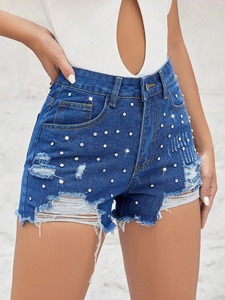 Pantalones cortos lavados con estilo para mujer 2025, pantalones cortos de mezclilla desgastados con estampado de piedra 3D personalizados, nuevos pantalones cortos vaqueros de verano para mujer - Product Image 6