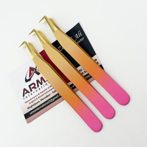 Pinzas de pestañas con logotipo personalizado, volumen de bota de 90 grados, hermoso revestimiento de Ombre, punta de acero inoxidable sostenible para extensiones de pestañas - Product Image 4