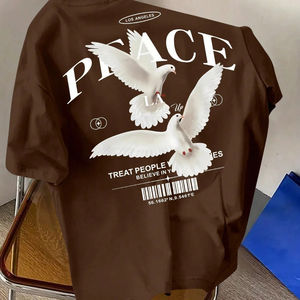 Camiseta de Manga Corta de Alta Calidad, Talla Grande, Formal, de Punto, 100% Algodón, con Estampado Personalizado y Hombros Caídos - Product Image 1