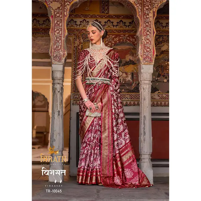 Оптовая продажа, красивое многоцелевое Шелковое Сари Jangala Banarasi Patola, разноцветное Шелковое Сари с принтом для женской одежды