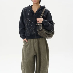 Men Oversized Hooded Sweatshirt <b>Rhinestone</b> Dot Print Casual Autumn Zip Up Fleece <b>Jacket</b> <b>Rhinestone</b> zipper Hoodie - Product Image 3