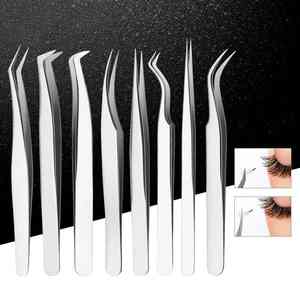 Juego de pinzas para extensión de pestañas duraderas antiestáticas de precisión de 8 piezas HEXA CARE, herramientas de injerto de acero inoxidable con puntas puntiagudas - Product Image 1