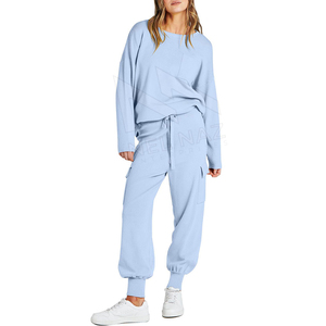 Women Casual Winter Tracksuit <b>Sets</b> 2-Piece Solid Full Length Canvas Sweatsuits Knit <b>Sweater</b> Top Sweatpants Eco-Friendly Quick - Product Image 1
