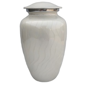 Urna de cremación para adultos de perlas blancas clásicas de aluminio para cenizas humanas, urna funeraria de cremación de tamaño completo para adultos, 200 pulgadas cúbicas - Product Image 1