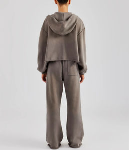 Custom Logo Women Long Sleeved Sweatshirt and <b>Jogger</b> Set Wholesale Track Suit Zipper <b>Crop</b> Hoodie Suit Women 2 Piece Set - Product Image 4