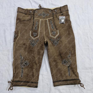Bavarian Oktoberfest Traje de hombre Cuero de cabra real Ligero Marrón Corto con botón de hueso bordado - Product Image 2