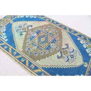 Alfombra Turca Vintage, Alfombra Pequeña de 1.9x3.6 pies, Alfombra Persa Azul - Product Image 2