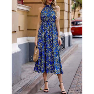 Robe maxi Supreme à imprimé, col halter et épaules dénudées pour femme, 35188 - Bleu - Product Image 3