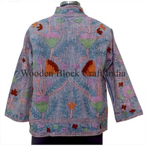 Veste matelassée en coton doux tricoté pour femme, broderie Suzani, motif floral unique, hiver, logo au dos et au col, design personnalisé - Product Image 5