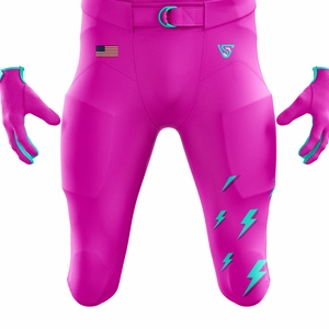 Ensemble d'uniformes personnalisables de football américain rose turquoise pour hommes, pantalons courts en jersey sergé respirants et durables OEM - Product Image 5