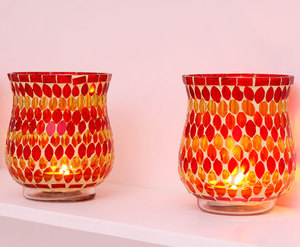 Porte-bougie cylindrique en mosaïque de verre moderne, diverses couleurs, lanternes et pots à bougies en verre modernes - Product Image 1