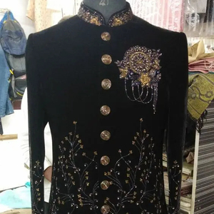 2024 Elegant <b>Black</b> Sherwani with Pant Breathable Beautiful Hand Zari Embroidery <b>Plus</b> <b>Size</b> Party-Wear/<b>Wedding</b> Sherwani <b>Dress</b> - Product Image 1