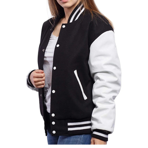 Diseño casual en blanco y negro con color personalizado y mangas de cuero con logotipo Letterman Varsity Jacket para unisex - Product Image 4