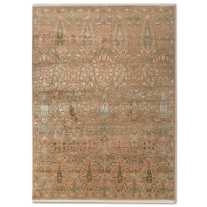 พรมขนสัตว์และไหมถักมือสีออโรร่าเบจและสีน้ำตาล ลายดอกไม้ สำหรับตกแต่งห้องนั่งเล่นวัยรุ่น ขนาด 9x12 รุ่น AKWS-3029 - Product Image 1