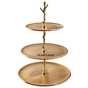 Présentoir à gâteau abstrait élégant en métal aluminium plaqué or avec trois niveaux Présentoir à gâteau aux fruits - Product Image 1